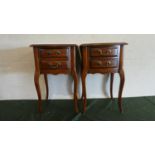 A Pair of Reproduction Two Drawer Bedside Tables on Cabriole Supports, 39cm Wide