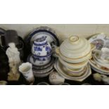A Tray of Various Ceramics to Include Pair of Art Deco Tureens, Blue and White Ginger Jar, Various