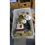 A Box Containing Various Domino Trophies, Pair of Binoculars, Reprinted Newspapers etc