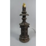 A Late 19th Century Bronze Table Lamp Base, Probably French with Rams Heads Masks to Hexagonal