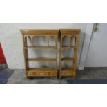 Two Matching Wall Hanging Pine Shelf Units with Base Drawers, 66cm x 36cm Wide