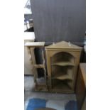 A Pine Wall Hanging Two Shelf Corner Cabinet and a Wine Rack