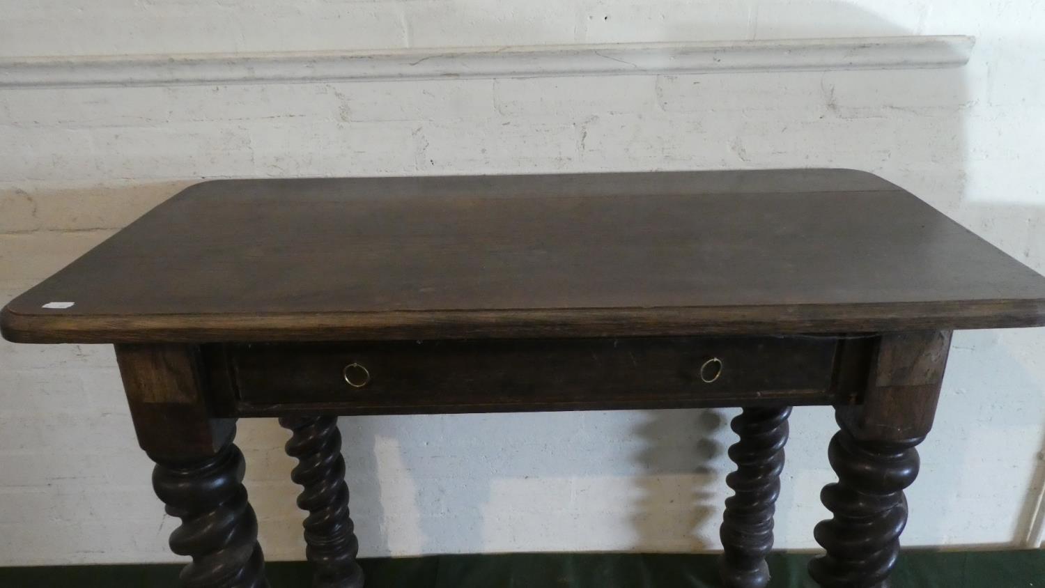 A Rectangular Oak Side Table with Dummy Drawer and Barley Twist Supports, 96cm Wide - Image 2 of 2