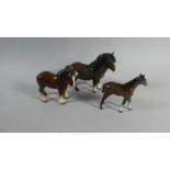 A Collection of Horse Ornaments to Include Beswick Shetland Pony, Heavy Horse and Beswick Foal