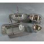 A Collection of Two Engraved Edwardian Silver Plated Cake Baskets, Sugar Bowl and Fruit Bowl on