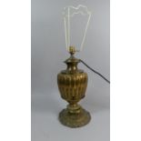 A Ribbed Brass Vase Shaped Table Lamp Base with Replacement Bulb Fitting and Wire, 37cm High