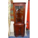 A Mahogany Double Freestanding Corner Cabinet with Glazed Top Section 64cm Wide