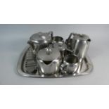 A Collection of Old Hall and Other Stainless Steel Teawares on Tray