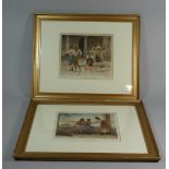 A Pair of Framed Continental Prints, The Girl of His Choice and Scandal, Each 95cm Wide
