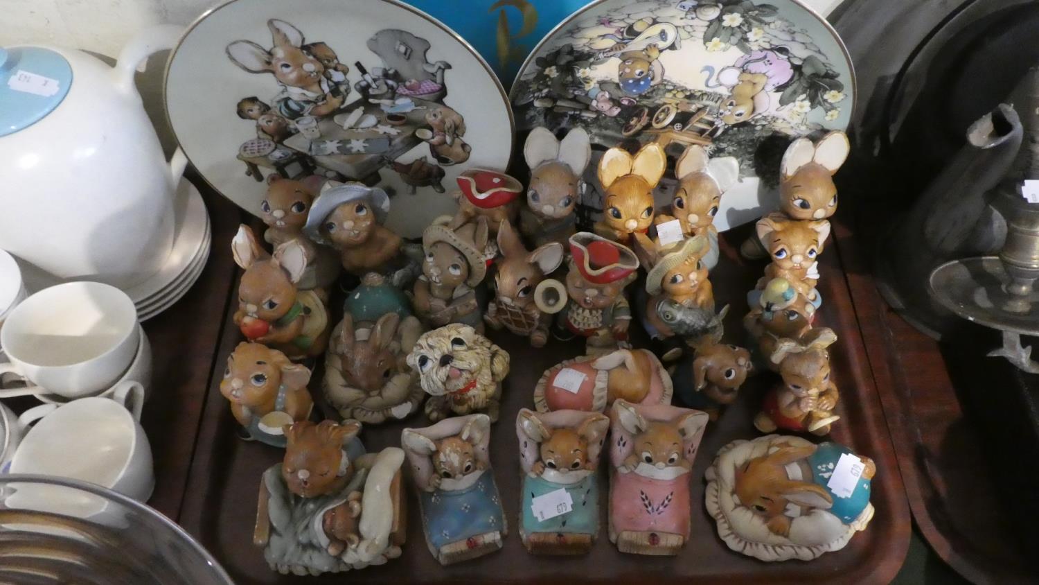 A Tray Containing Large Quantity of Pendelfin Rabbit Ornaments, Plates etc