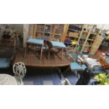 A Large Garden Patio Set Comprising Drop Leaf Table, Six Garden Chairs, Steamer Chair Together