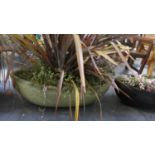 An Oval Green Glazed Patio Planter, 86cm Long