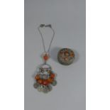 A Eastern White Metal and Carnelian Trinket Box Together with Similar Necklace