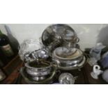 A Tray Containing Various Edwardian Silver Plate to Include Two Handled Tureen, Circular Tray, Sauce