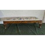 An Edwardian Oak Framed Tapestry Duet Soot Stool with Short Cabriole Legs, 93cm Wide