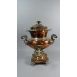 A Late 19th Century Copper Samovar with Brass Tap and Opaque Glass Handles. 44cm High