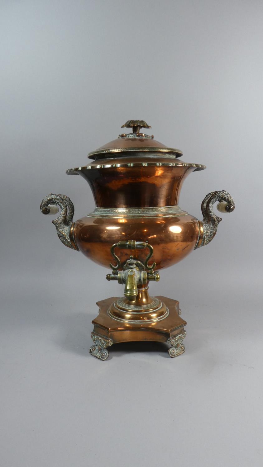 A Late 19th Century Copper Samovar with Brass Tap and Opaque Glass Handles. 44cm High - Image 2 of 3