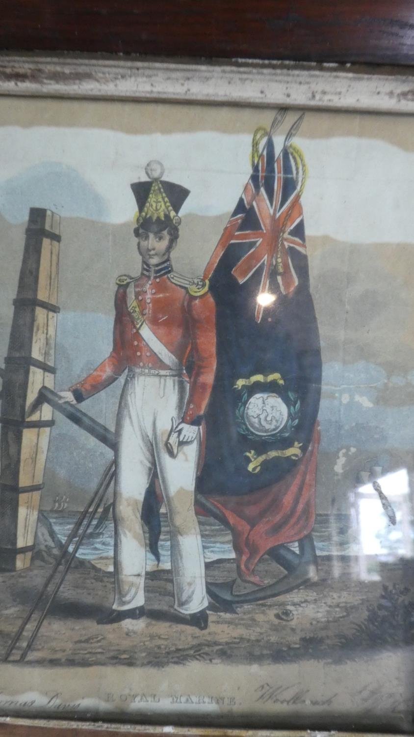 A Mahogany Framed 19th Century Coloured Print of a Royal Marine, Frame 30cm High - Image 2 of 2