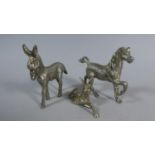 A Collection of Three Silverplated Studies of Two Donkeys and a Pony