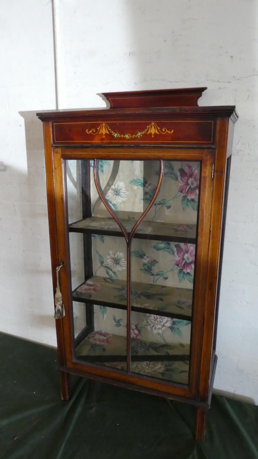 A Late Victorian/Edwardian Mahogany Display Cabinet with Painted Decoration and Raised Gallery Back,