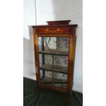 A Late Victorian/Edwardian Mahogany Display Cabinet with Painted Decoration and Raised Gallery Back,