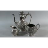 An Edwardian Three Piece Silver Plated Coffee Service by James Deakin, Coffee Pot Finial AF, 23cm