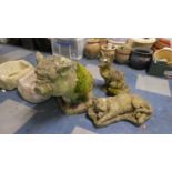 A Collection Three Garden Stone Garden Figures to Include Vietnamese Pot Bellied Pig, Fox and Cat
