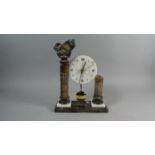 A Faux Marble Mantle Clock in the Form of Classical Ruins, Plinth Rectangular Base, Battery