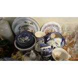 A Tray of Ceramics to Include Portmeirion, Blue and White Willow Pattern, Royal Doulton Brambly