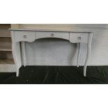 A Modern White Painted Three Drawer Writing Desk or Dressing Table on Cabriole Supports, 128cm Wide