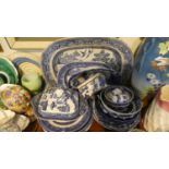 A Tray of Blue and White China, Mainly Willow Pattern