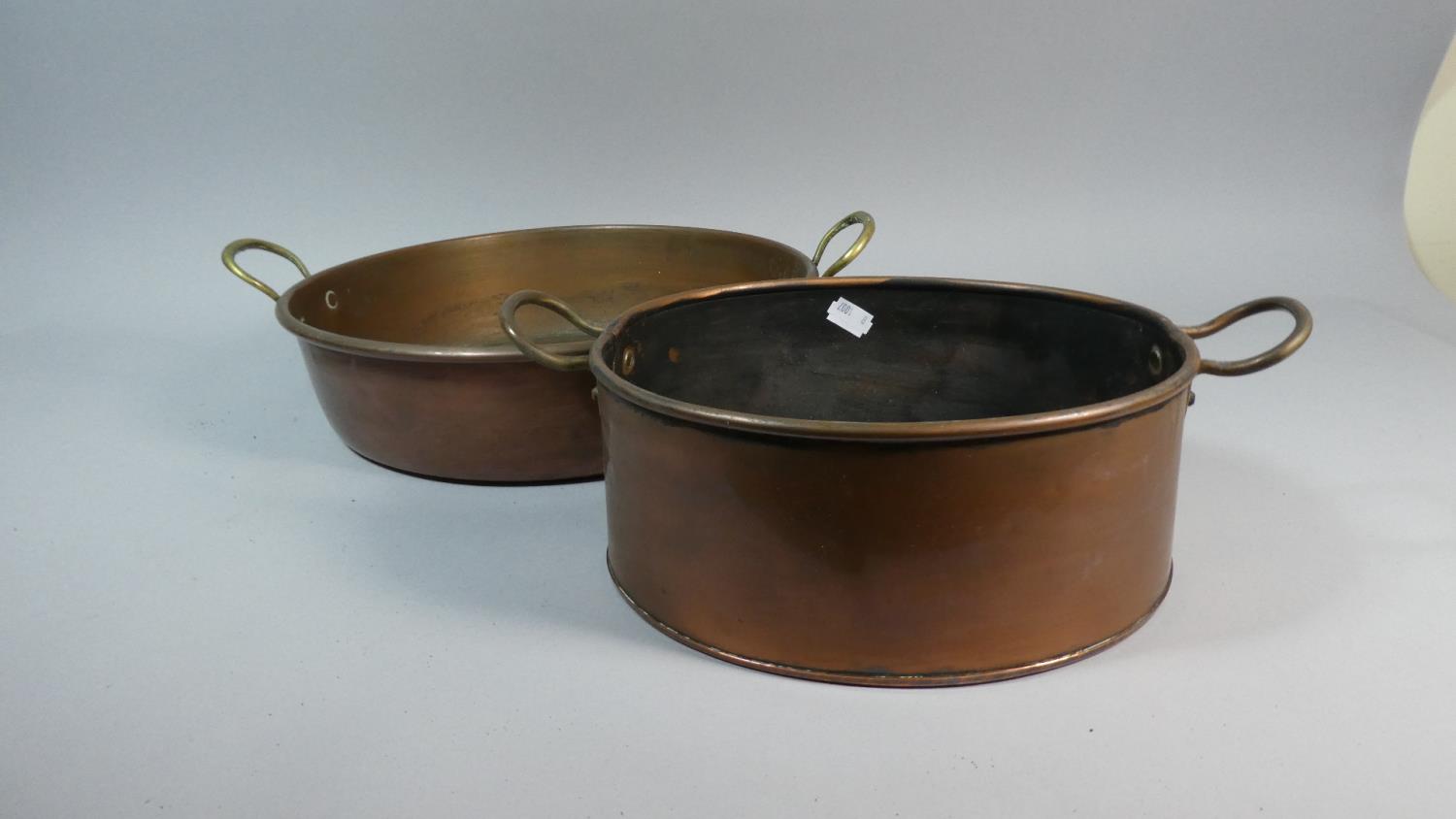 Two Copper Cooking Pans, The Largest 35cm Diameter