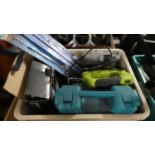 A Box Containing Various Tools, Drills, Car Accessories etc