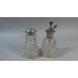 A Silver Topped Glass Atomiser and a Silver Lidded Dressing Table Pot