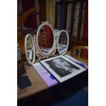 A White and Gilt Triple Dressing Table Mirror, Marilyn Monroe Photograph and Shoe Poster