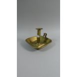 A Late 19th Century Brass Bed Chamber Stick with Square Tray Base, 16.5cm Wide