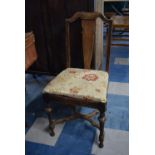 An Edwardian Oak Framed Queen Anne Style Side Chair with Crinoline Stretcher
