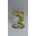 A Painted Cast Metal Doorstop in the Form of a Leaping Salmon, 20.5cm High