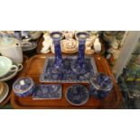 A Shelley Blue and White Dressing Table Set