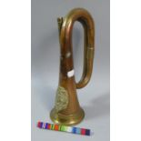 A Brass Mounted Copper Military Bugle with Badge for Argyle and Sutherland (Missing Mouthpiece) Also