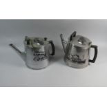 Two Large Chromed Teapots Decorated with Stenciled Cars and Ships, Each 23cm high