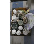 A Tray Containing Various Ceramics to Include Decorated Plates, Denby Ware, Coffee and Teapots etc