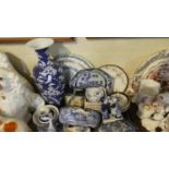 A Tray of Blue and White China to Include Chinese Vase with Four Character Mark to Base, Plate etc