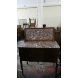 An Edwardian Inlaid Mahogany Marble Topped Washstand with Galleried Back, 91.5cm Wide