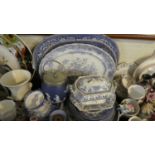 A Tray of Blue and White Wares to Include Three Meat Plates, Jasperware Biscuit, Moustache Cup and