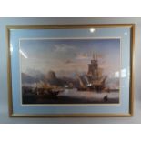 A Large Framed Print Depicting Ships in Harbour, 24cm Wide