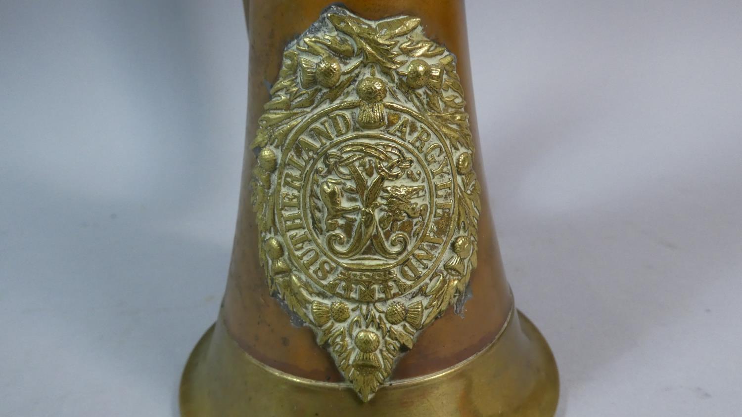 A Brass Mounted Copper Military Bugle with Badge for Argyle and Sutherland (Missing Mouthpiece) Also - Image 2 of 2