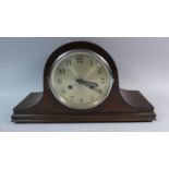 An Edwardian Oak Napoleon Hat Mantle Clock with Pendulum and Key