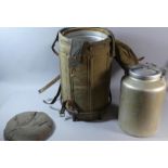 A Swedish Three Crowns Military Knapsack Flask with Cushioned Leather Harness and Canvas Cover, 51cm