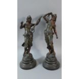 A Pair of French Spelter Figures, Pastorale and Fee Des Eaux, Each 37cm high